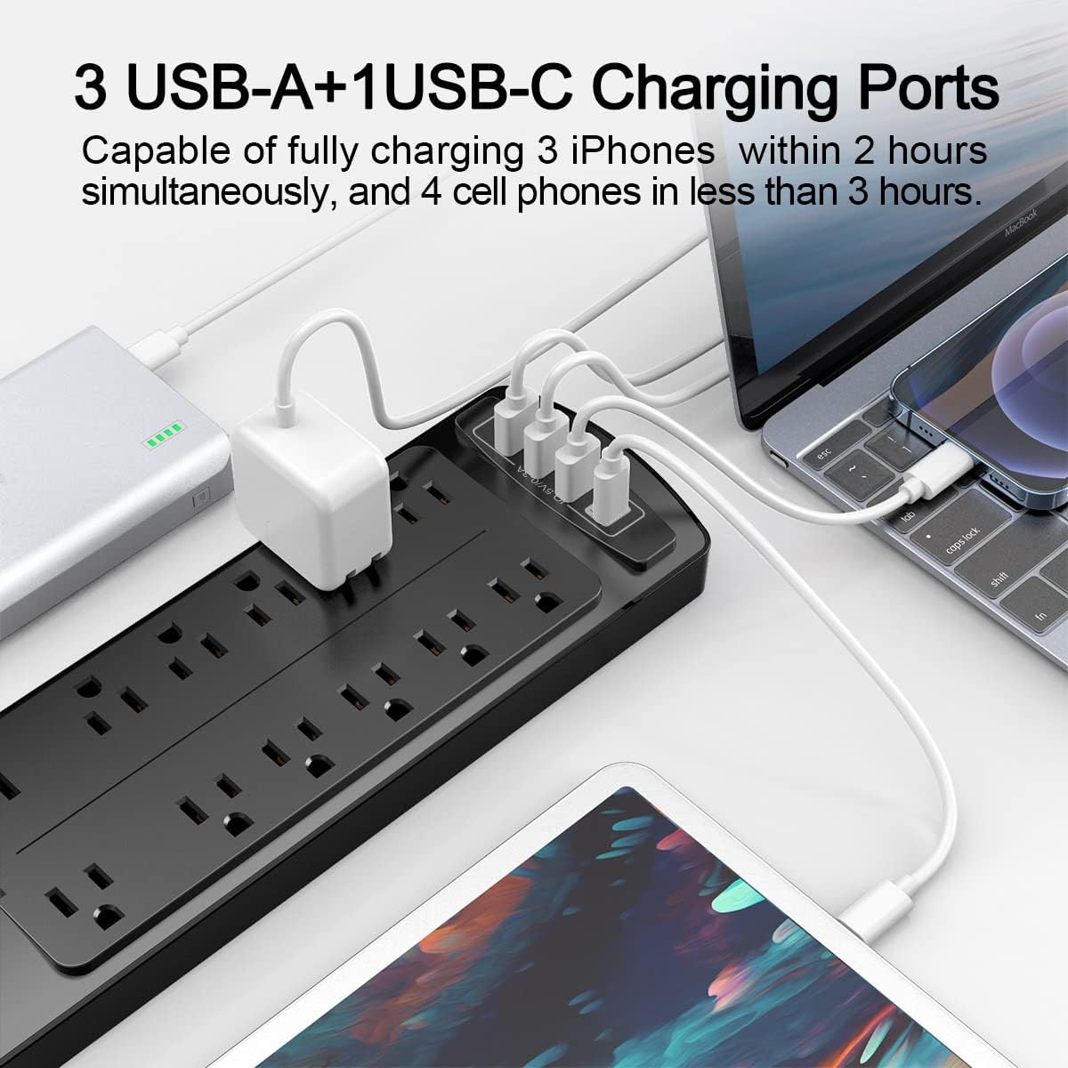 Power Strip, Surge Protector with 12 Outlets and 4 USB Ports, 6 Feet Extension Cord (1875W/15A), 2700 Joules, ETL Listed, Black