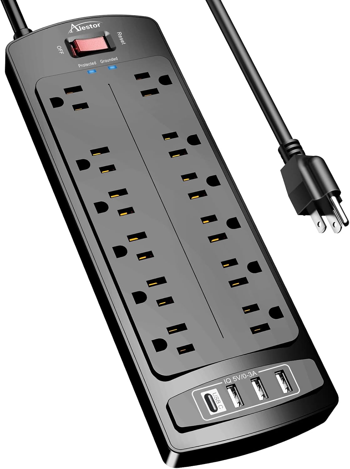 Power Strip, Surge Protector with 12 Outlets and 4 USB Ports, 6 Feet Extension Cord (1875W/15A), 2700 Joules, ETL Listed, Black