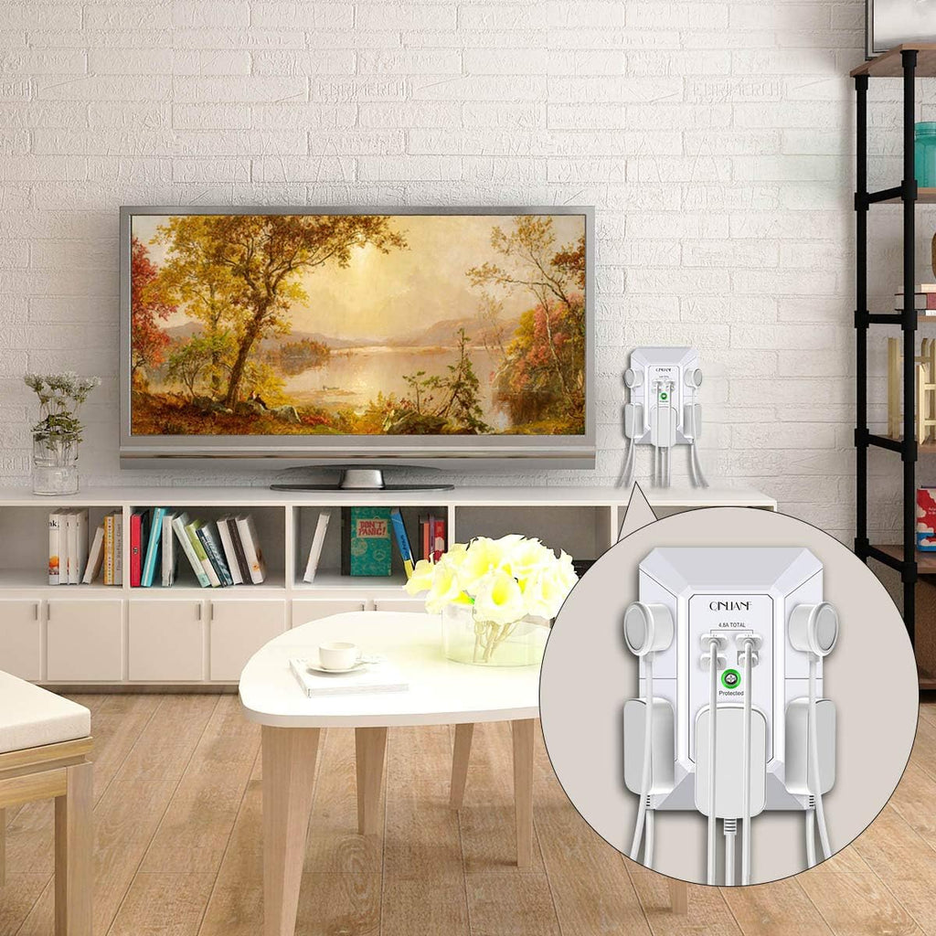 Wall Charger, Surge Protector, 5 Outlet Extender with 4 USB Charging Ports (4.8A Total) 3-Sided 1680J Power Strip Multi Plug Adapter Spaced for Home Travel Office (3U1C)